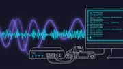 Technical vector illustration of amateur packet radio hardware with a Terminal Node Controller (TNC), VHF transceiver, terminal display showing AX.25 frames, and glowing AFSK waveforms